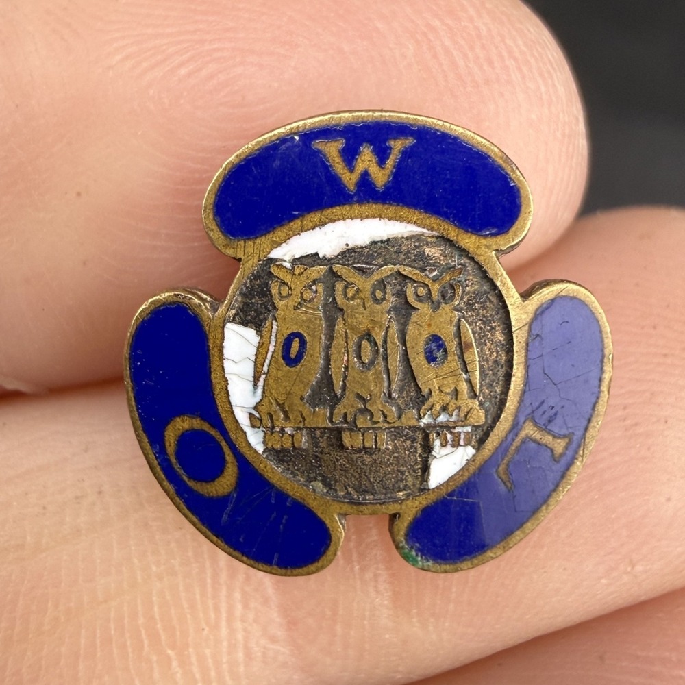 Vintage Order of Owls Cap Badge Pin Gold Blue Enamel Fraternal Masonic 0.75in